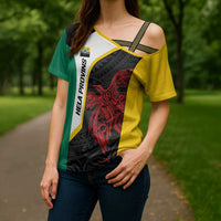 Personalised PNG Hela Province Cross Shoulder Shirt Bird of Paradise Tattoo Flag Motif LT9 - Polynesian Pride
