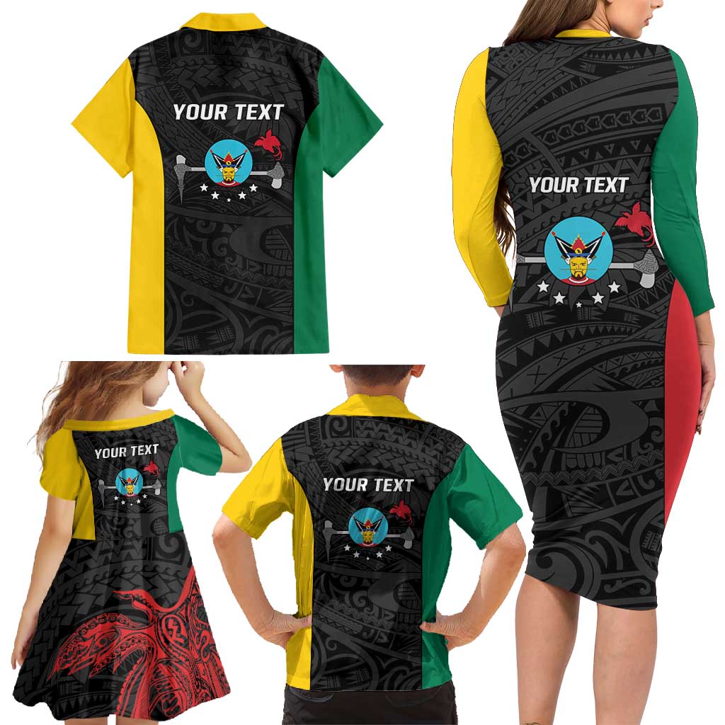 Personalised PNG Hela Province Family Matching Long Sleeve Bodycon Dress and Hawaiian Shirt Bird of Paradise Tattoo Flag Motif LT9 - Polynesian Pride