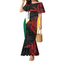 Personalised PNG Hela Province Family Matching Mermaid Dress and Hawaiian Shirt Bird of Paradise Tattoo Flag Motif LT9 Mom's Dress Yellow - Polynesian Pride