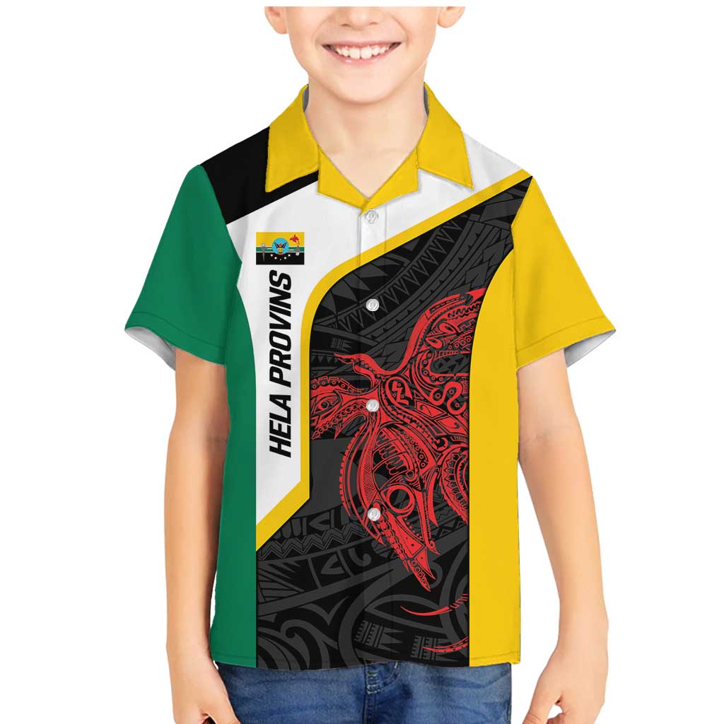 Personalised PNG Hela Province Family Matching Mermaid Dress and Hawaiian Shirt Bird of Paradise Tattoo Flag Motif LT9 Son's Shirt Yellow - Polynesian Pride