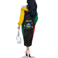 Personalised PNG Hela Province Family Matching Off The Shoulder Long Sleeve Dress and Hawaiian Shirt Bird of Paradise Tattoo Flag Motif LT9 - Polynesian Pride