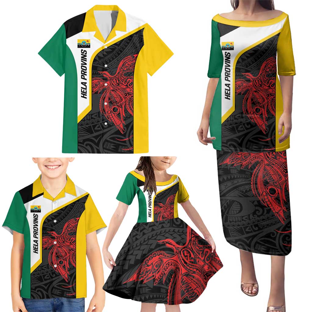 Personalised PNG Hela Province Family Matching Puletasi and Hawaiian Shirt Bird of Paradise Tattoo Flag Motif LT9 - Polynesian Pride