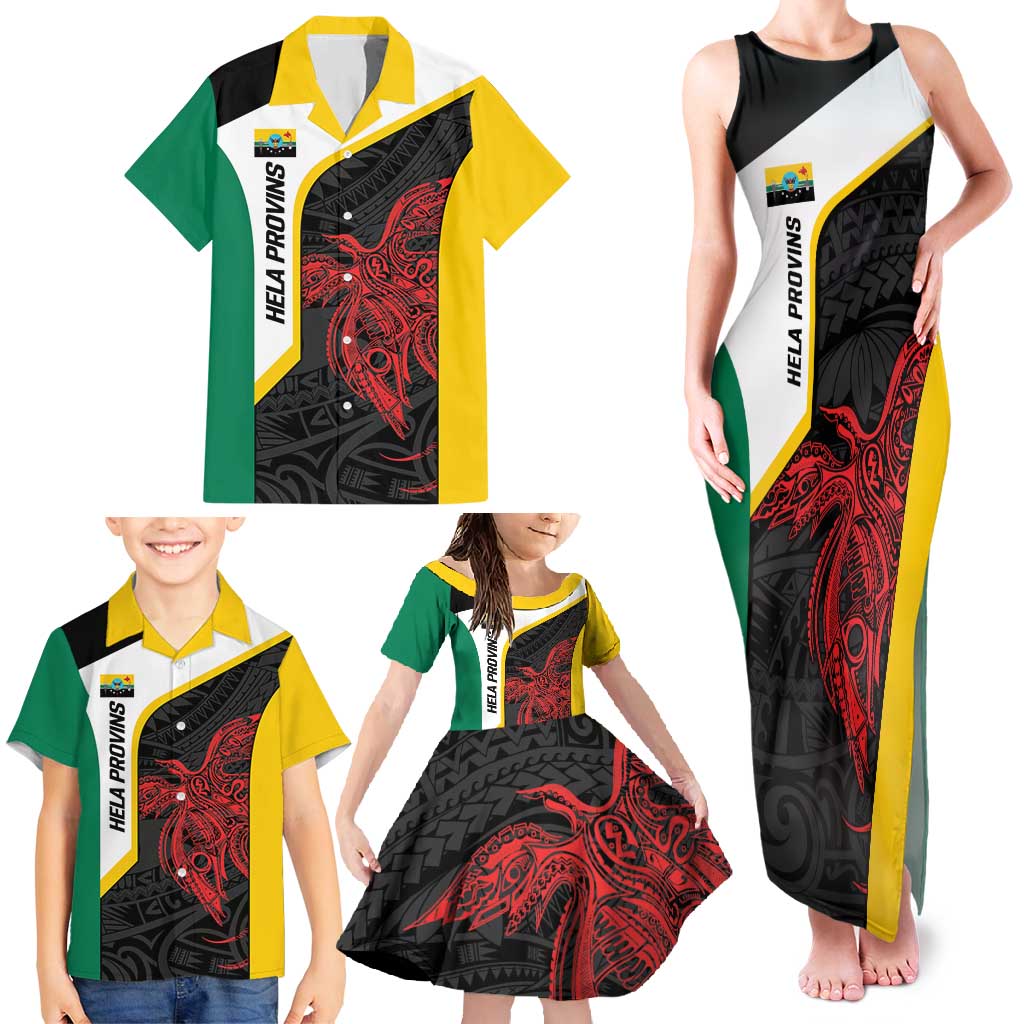Personalised PNG Hela Province Family Matching Tank Maxi Dress and Hawaiian Shirt Bird of Paradise Tattoo Flag Motif LT9 - Polynesian Pride