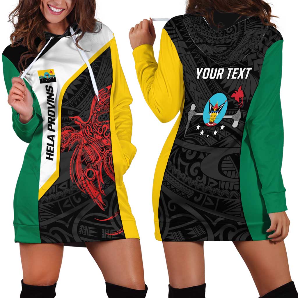 Personalised PNG Hela Province Hoodie Dress Bird of Paradise Tattoo Flag Motif LT9 - Polynesian Pride