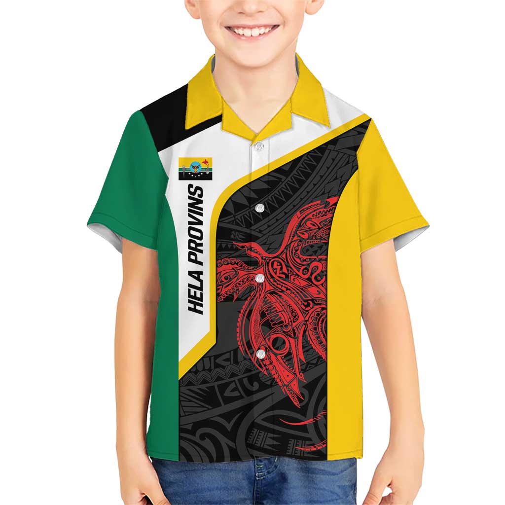 Personalised PNG Hela Province Kid Hawaiian Shirt Bird of Paradise Tattoo Flag Motif LT9 Kid Yellow - Polynesian Pride