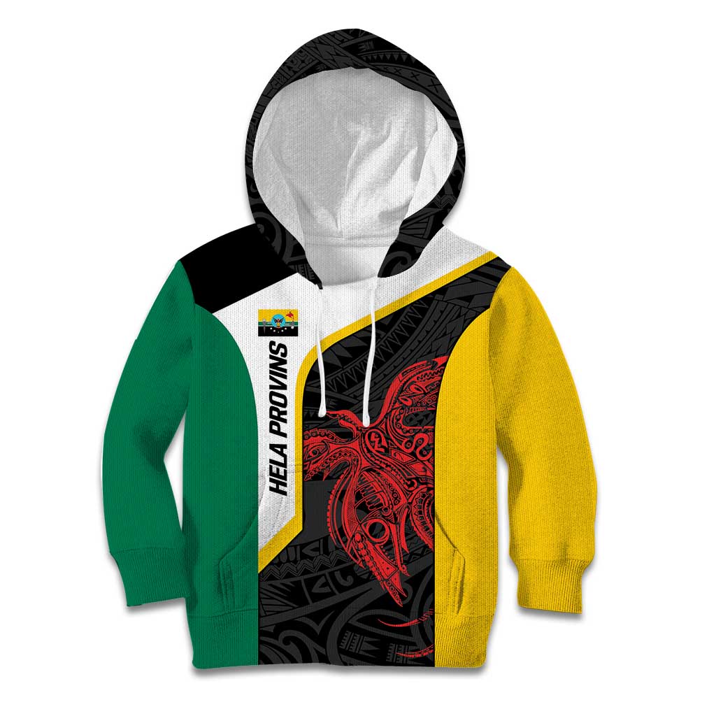 Personalised PNG Hela Province Kid Hoodie Bird of Paradise Tattoo Flag Motif LT9 Hoodie Yellow - Polynesian Pride
