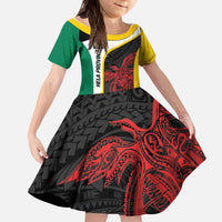 Personalised PNG Hela Province Kid Short Sleeve Dress Bird of Paradise Tattoo Flag Motif LT9 KID Yellow - Polynesian Pride