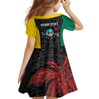 Personalised PNG Hela Province Kid Short Sleeve Dress Bird of Paradise Tattoo Flag Motif LT9 - Polynesian Pride