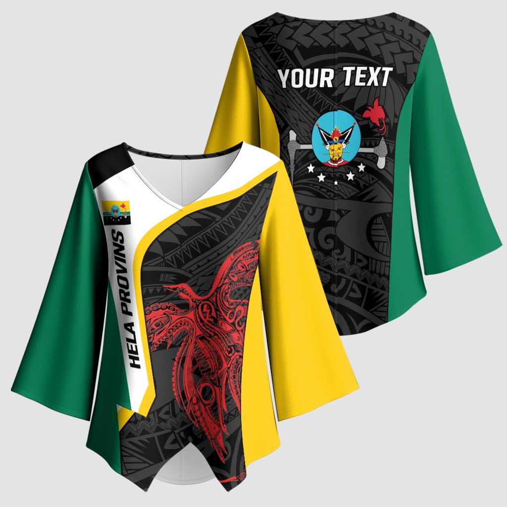 Personalised PNG Hela Province Kimono Sleeve Blouse Bird of Paradise Tattoo Flag Motif LT9 - Polynesian Pride