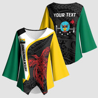 Personalised PNG Hela Province Kimono Sleeve Blouse Bird of Paradise Tattoo Flag Motif LT9 - Polynesian Pride