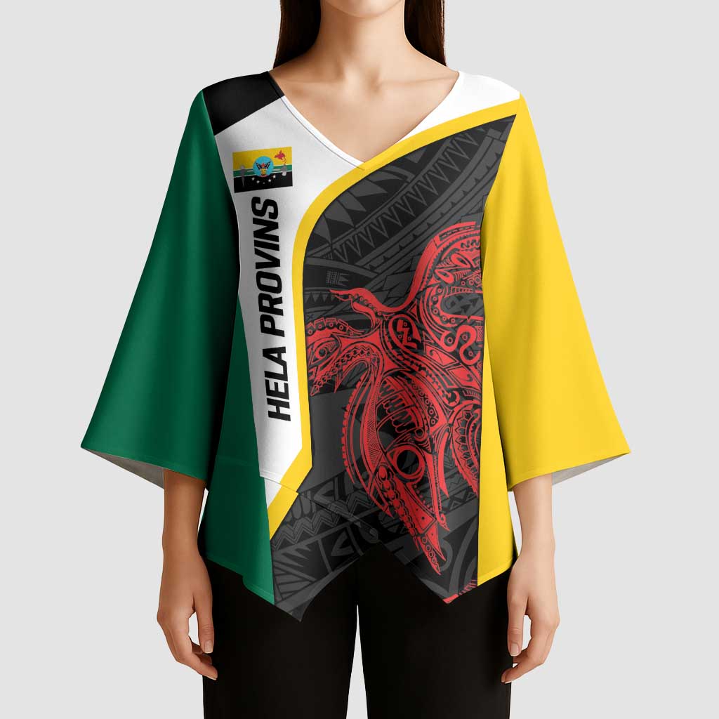 Personalised PNG Hela Province Kimono Sleeve Blouse Bird of Paradise Tattoo Flag Motif LT9 - Polynesian Pride