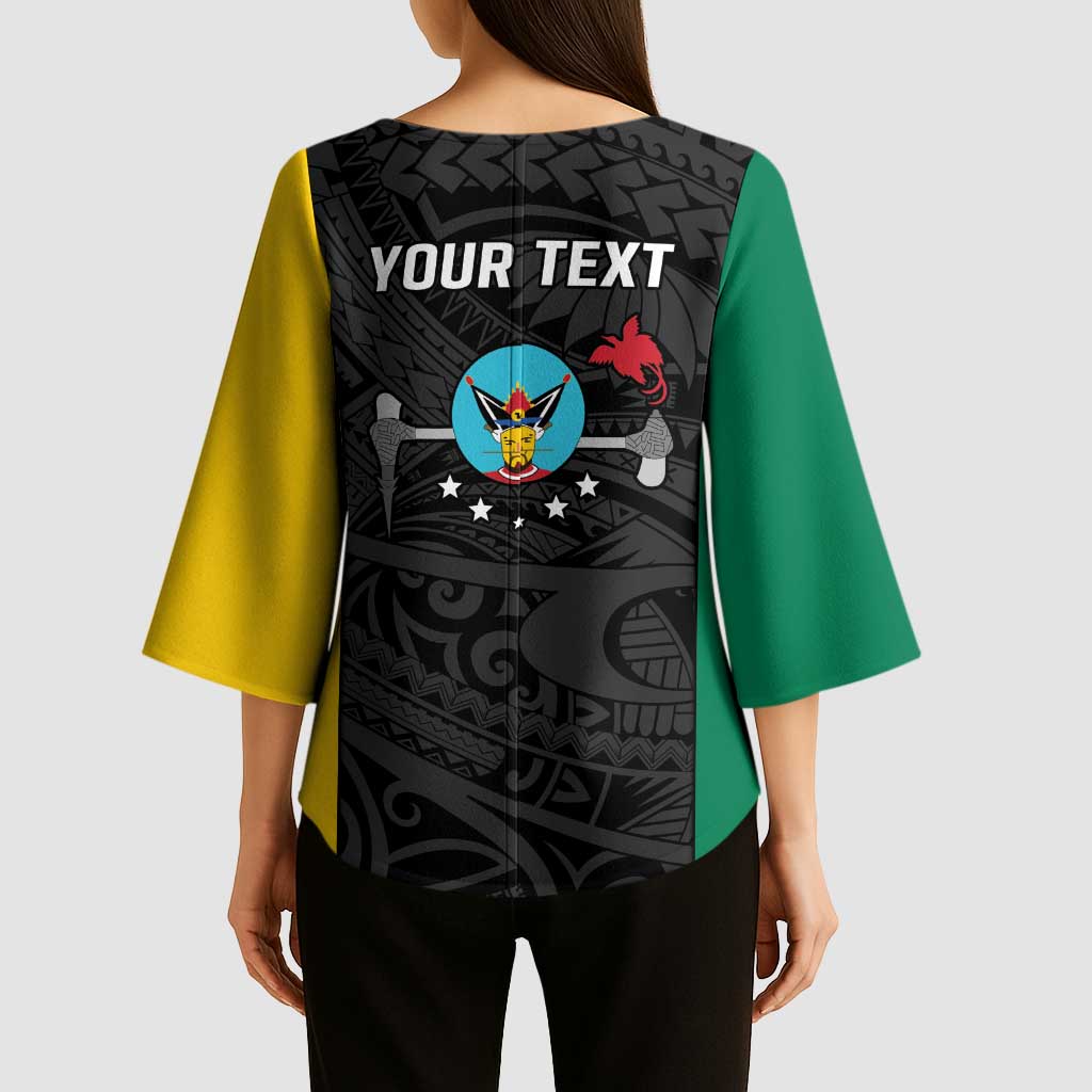 Personalised PNG Hela Province Kimono Sleeve Blouse Bird of Paradise Tattoo Flag Motif LT9 - Polynesian Pride