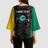 Personalised PNG Hela Province Kimono Sleeve Blouse Bird of Paradise Tattoo Flag Motif LT9 - Polynesian Pride