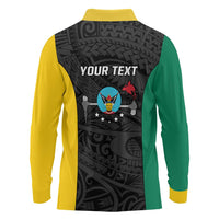 Personalised PNG Hela Province Long Sleeve Polo Shirt Bird of Paradise Tattoo Flag Motif LT9 - Polynesian Pride