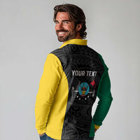 Personalised PNG Hela Province Long Sleeve Polo Shirt Bird of Paradise Tattoo Flag Motif LT9 - Polynesian Pride