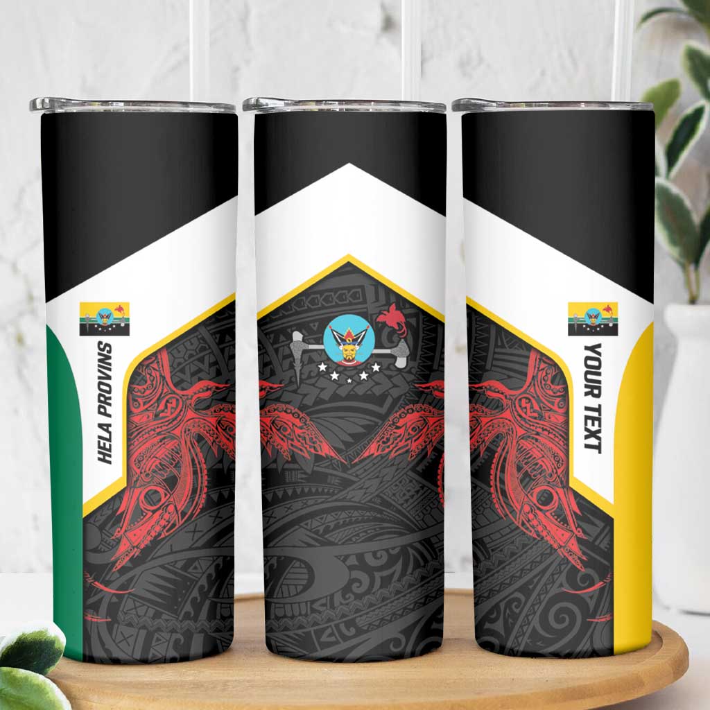 Personalised PNG Hela Province Skinny Tumbler Bird of Paradise Tattoo Flag Motif LT9 - Polynesian Pride