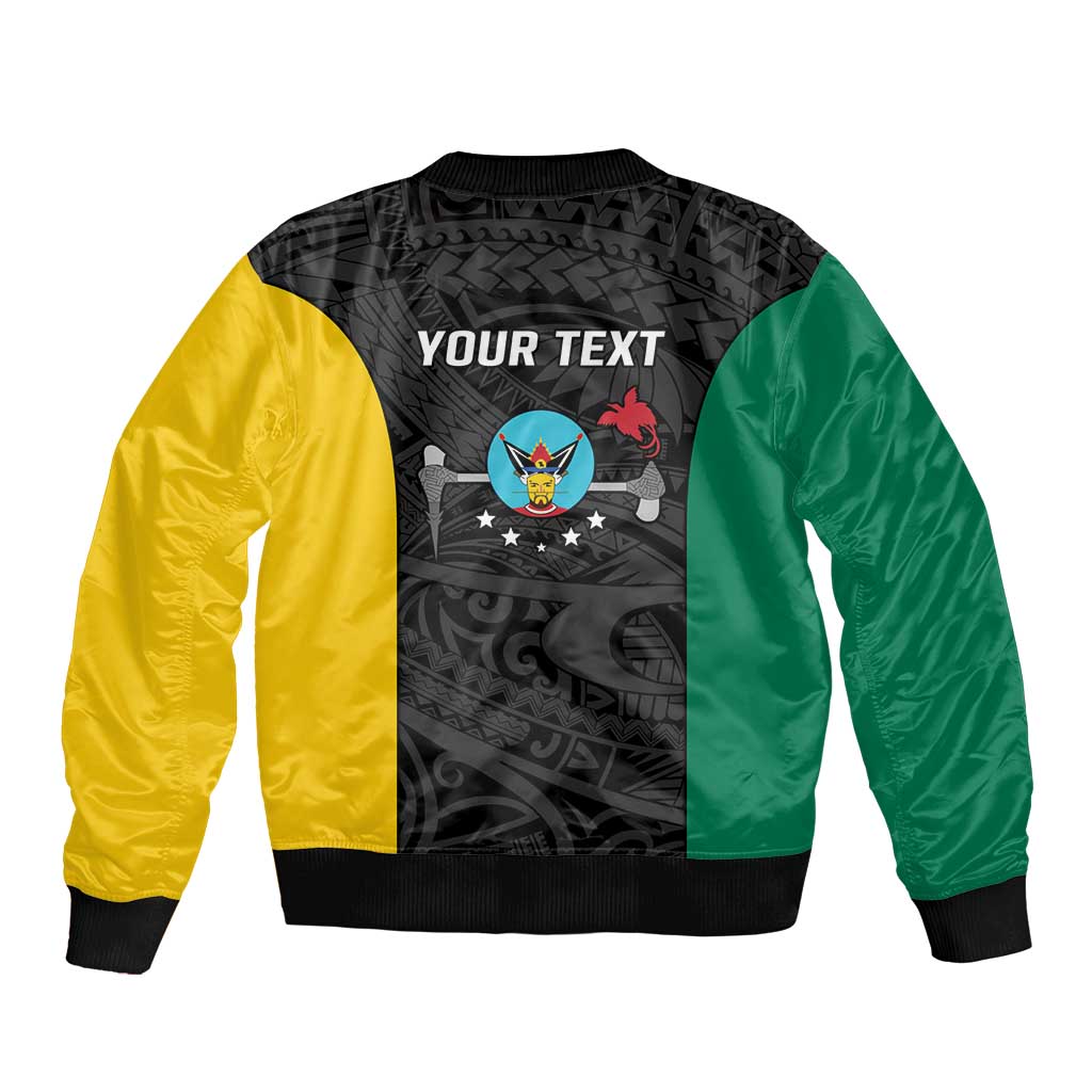 Personalised PNG Hela Province Sleeve Zip Bomber Jacket Bird of Paradise Tattoo Flag Motif - Polynesian Pride