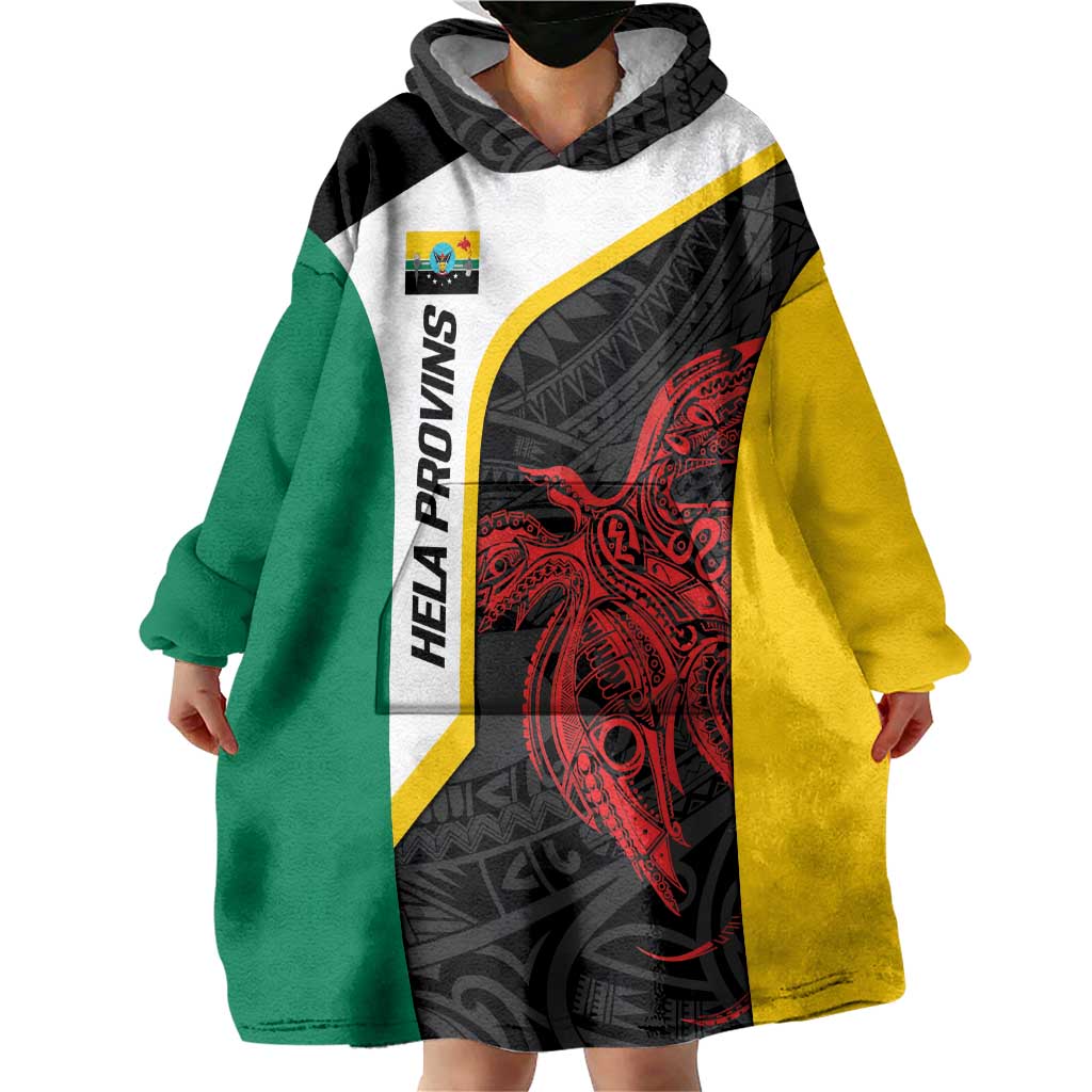 Personalised PNG Hela Province Wearable Blanket Hoodie Bird of Paradise Tattoo Flag Motif LT9 - Polynesian Pride