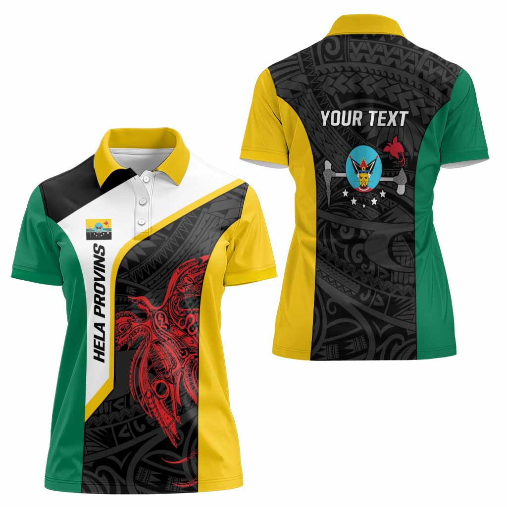 Personalised PNG Hela Province Women Polo Shirt Bird of Paradise Tattoo Flag Motif LT9 - Polynesian Pride