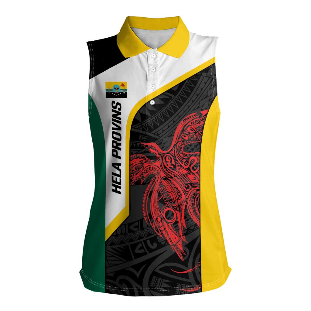 Personalised PNG Hela Province Women Sleeveless Polo Shirt Bird of Paradise Tattoo Flag Motif LT9 Female Yellow - Polynesian Pride