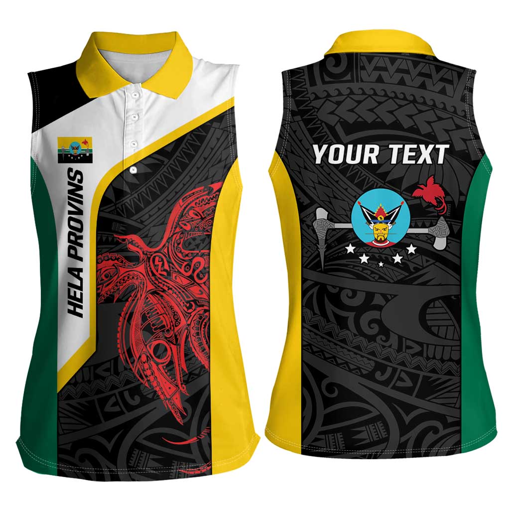 Personalised PNG Hela Province Women Sleeveless Polo Shirt Bird of Paradise Tattoo Flag Motif LT9 - Polynesian Pride