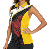 Personalised PNG Hela Province Women Sleeveless Polo Shirt Bird of Paradise Tattoo Flag Motif LT9 - Polynesian Pride