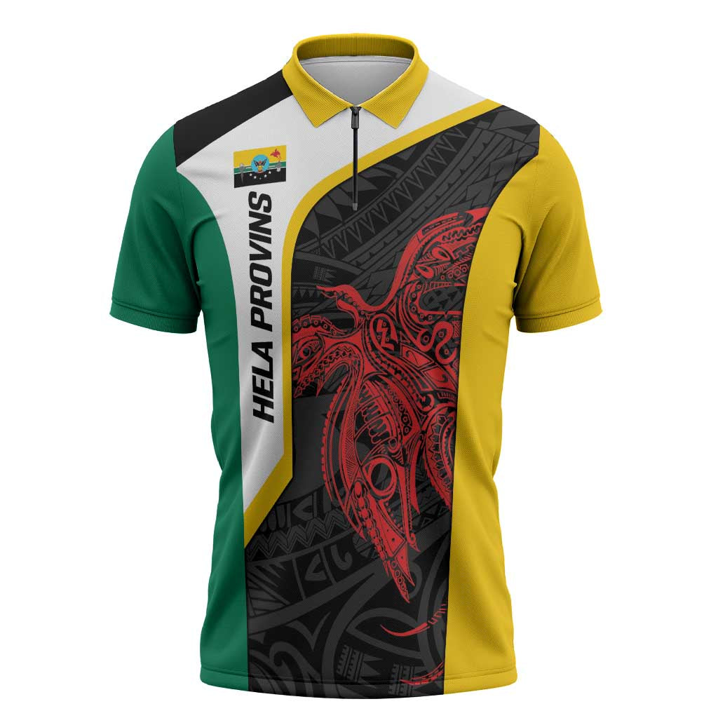 Personalised PNG Hela Province Zipper Polo Shirt Bird of Paradise Tattoo Flag Motif LT9 Yellow - Polynesian Pride