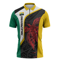 Personalised PNG Hela Province Zipper Polo Shirt Bird of Paradise Tattoo Flag Motif LT9 Yellow - Polynesian Pride