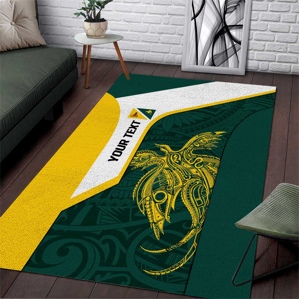 Personalised PNG Jiwaka Province Area Rug Bird of Paradise Tattoo Flag Motif LT9 Green - Polynesian Pride