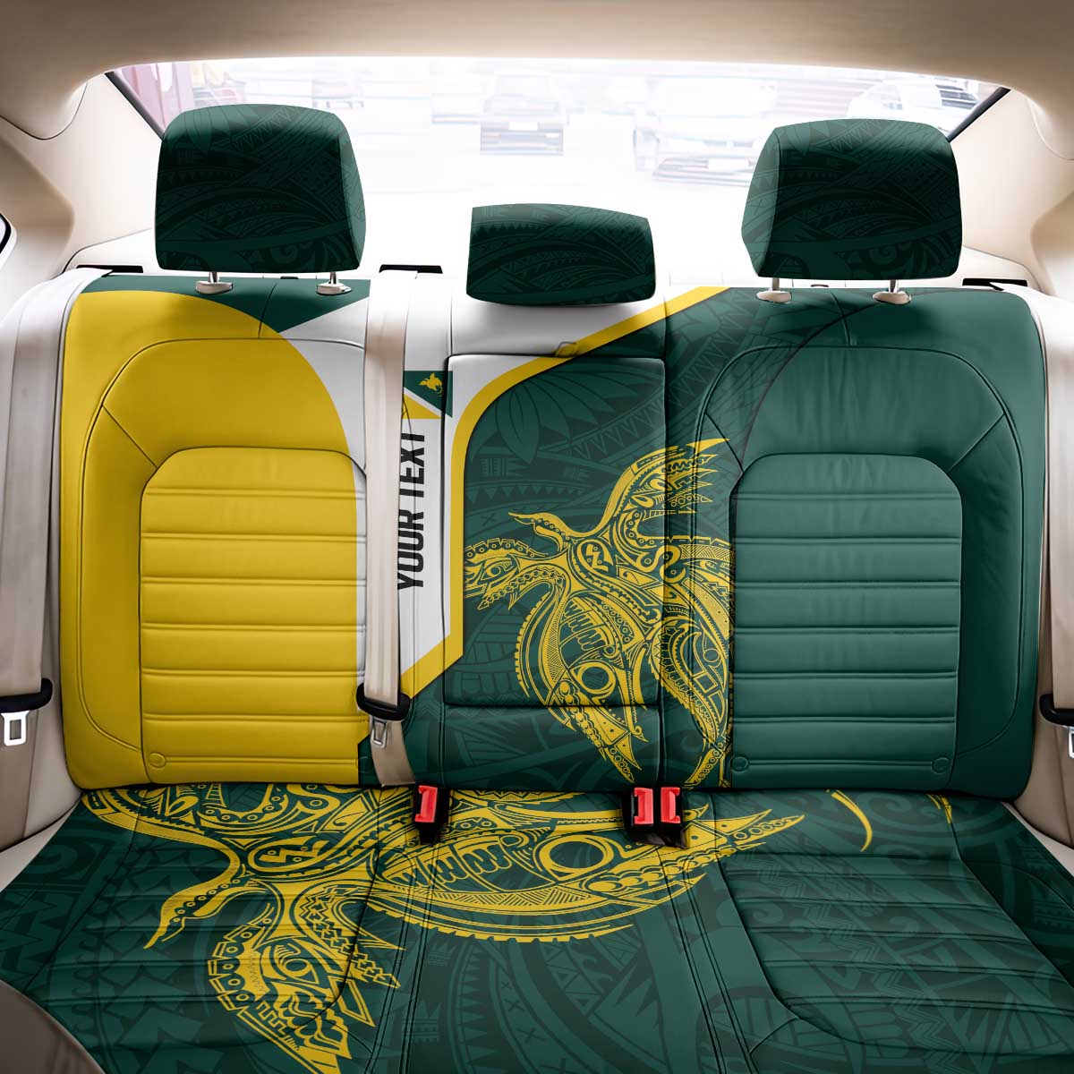 Personalised PNG Jiwaka Province Back Car Seat Cover Bird of Paradise Tattoo Flag Motif LT9 - Polynesian Pride