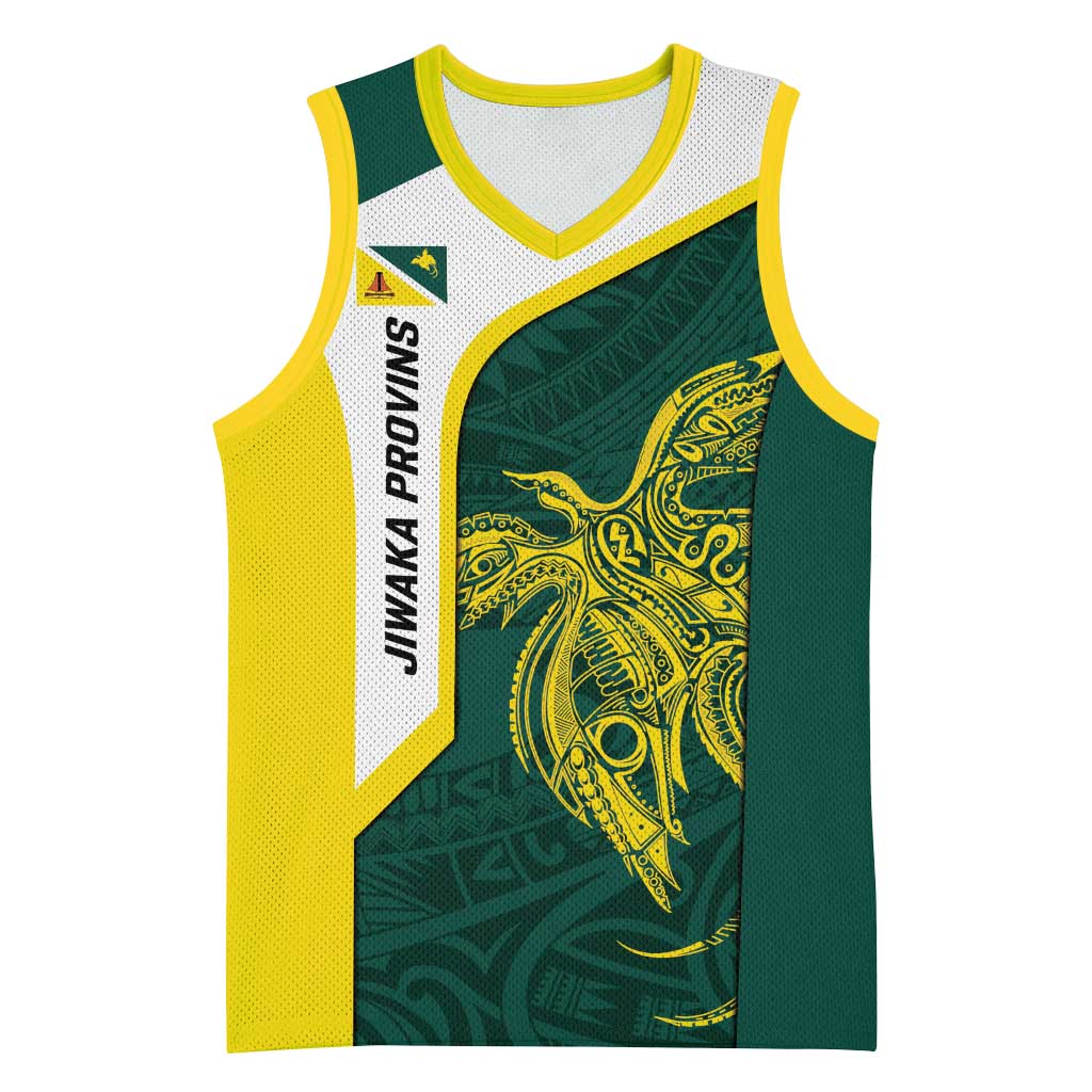 Personalised PNG Jiwaka Province Basketball Jersey Bird of Paradise Tattoo Flag Motif LT9 Unisex Green - Polynesian Pride