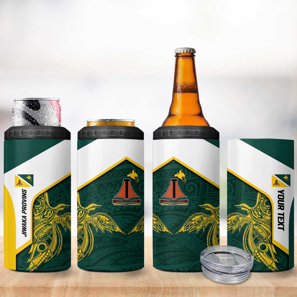 Personalised PNG Jiwaka Province 4 in 1 Can Cooler Tumbler Bird of Paradise Tattoo Flag Motif LT9 - Polynesian Pride