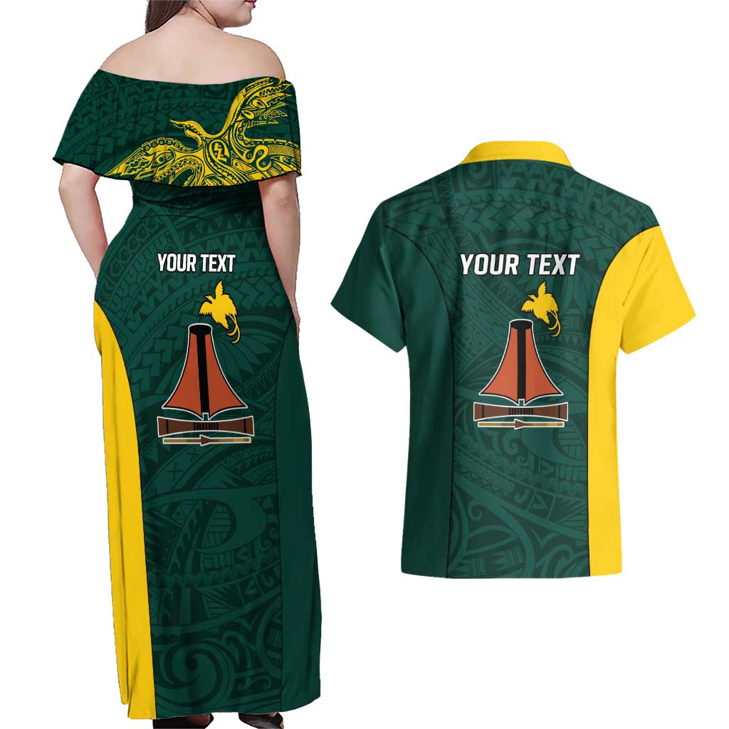 Personalised PNG Jiwaka Province Couples Matching Off Shoulder Maxi Dress and Hawaiian Shirt Bird of Paradise Tattoo Flag Motif LT9 - Polynesian Pride