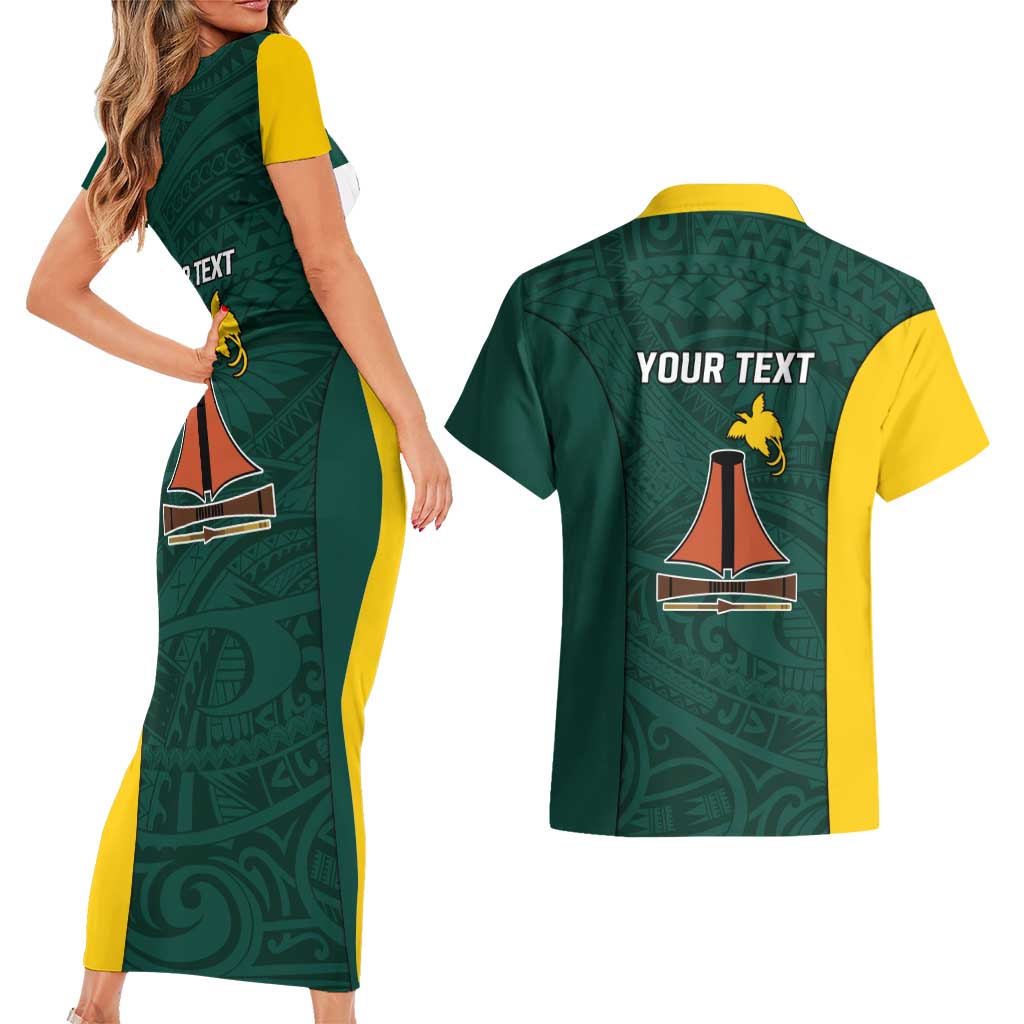 Personalised PNG Jiwaka Province Couples Matching Short Sleeve Bodycon Dress and Hawaiian Shirt Bird of Paradise Tattoo Flag Motif LT9 - Polynesian Pride