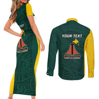 Personalised PNG Jiwaka Province Couples Matching Short Sleeve Bodycon Dress and Long Sleeve Button Shirt Bird of Paradise Tattoo Flag Motif LT9 - Polynesian Pride
