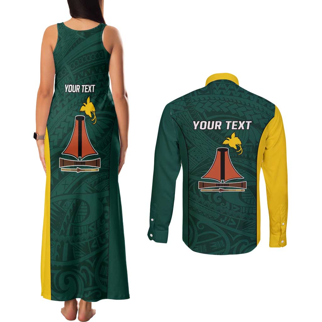 Personalised PNG Jiwaka Province Couples Matching Tank Maxi Dress and Long Sleeve Button Shirt Bird of Paradise Tattoo Flag Motif LT9 - Polynesian Pride