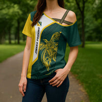 Personalised PNG Jiwaka Province Cross Shoulder Shirt Bird of Paradise Tattoo Flag Motif LT9 - Polynesian Pride