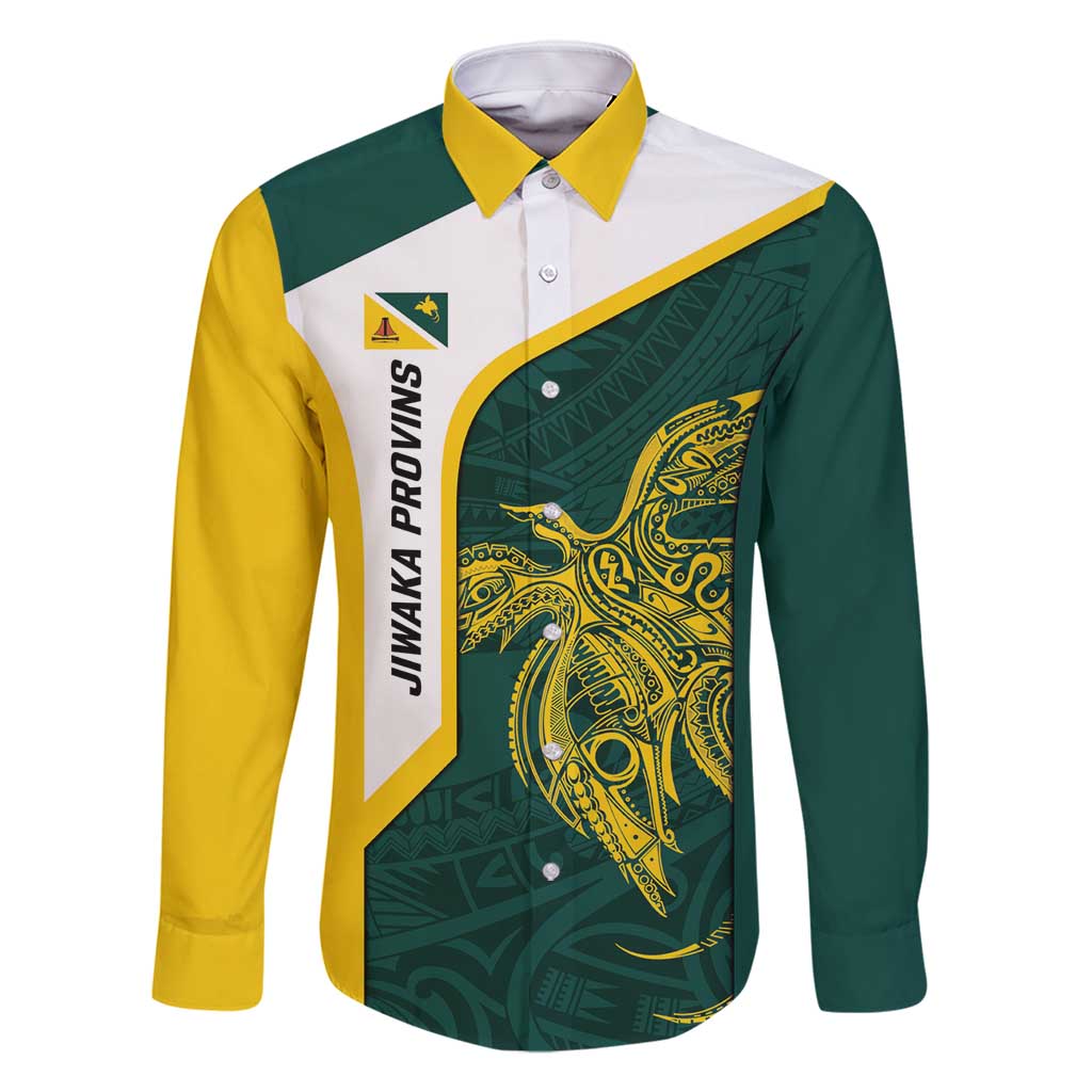 Personalised PNG Jiwaka Province Family Matching Long Sleeve Bodycon Dress and Hawaiian Shirt Bird of Paradise Tattoo Flag Motif LT9 Dad's Shirt - Long Sleeve Green - Polynesian Pride