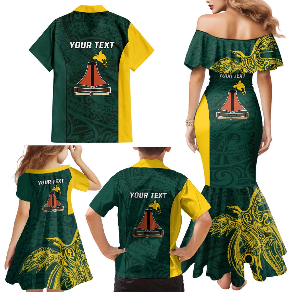Personalised PNG Jiwaka Province Family Matching Mermaid Dress and Hawaiian Shirt Bird of Paradise Tattoo Flag Motif LT9 - Polynesian Pride