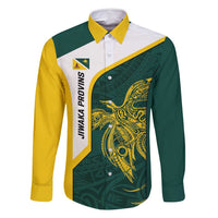 Personalised PNG Jiwaka Province Family Matching Mermaid Dress and Hawaiian Shirt Bird of Paradise Tattoo Flag Motif LT9 Dad's Shirt - Long Sleeve Green - Polynesian Pride