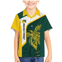 Personalised PNG Jiwaka Province Family Matching Mermaid Dress and Hawaiian Shirt Bird of Paradise Tattoo Flag Motif LT9 Son's Shirt Green - Polynesian Pride