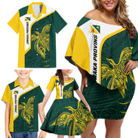 Personalised PNG Jiwaka Province Family Matching Off Shoulder Short Dress and Hawaiian Shirt Bird of Paradise Tattoo Flag Motif LT9 - Polynesian Pride