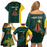 Personalised PNG Jiwaka Province Family Matching Off Shoulder Short Dress and Hawaiian Shirt Bird of Paradise Tattoo Flag Motif LT9 - Polynesian Pride
