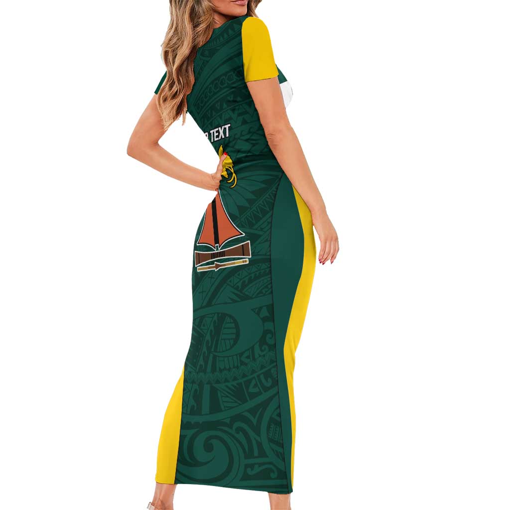 Personalised PNG Jiwaka Province Family Matching Short Sleeve Bodycon Dress and Hawaiian Shirt Bird of Paradise Tattoo Flag Motif LT9 - Polynesian Pride