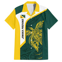 Personalised PNG Jiwaka Province Family Matching Summer Maxi Dress and Hawaiian Shirt Bird of Paradise Tattoo Flag Motif LT9 Dad's Shirt - Short Sleeve Green - Polynesian Pride
