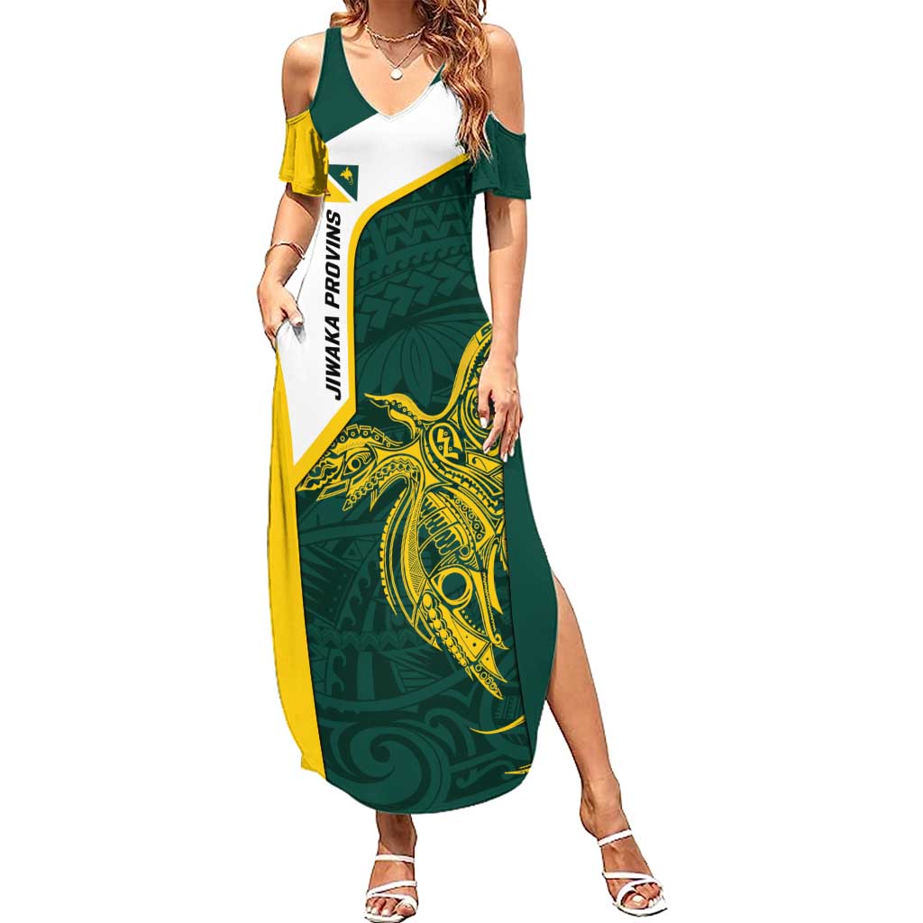 Personalised PNG Jiwaka Province Family Matching Summer Maxi Dress and Hawaiian Shirt Bird of Paradise Tattoo Flag Motif LT9 Mom's Dress Green - Polynesian Pride