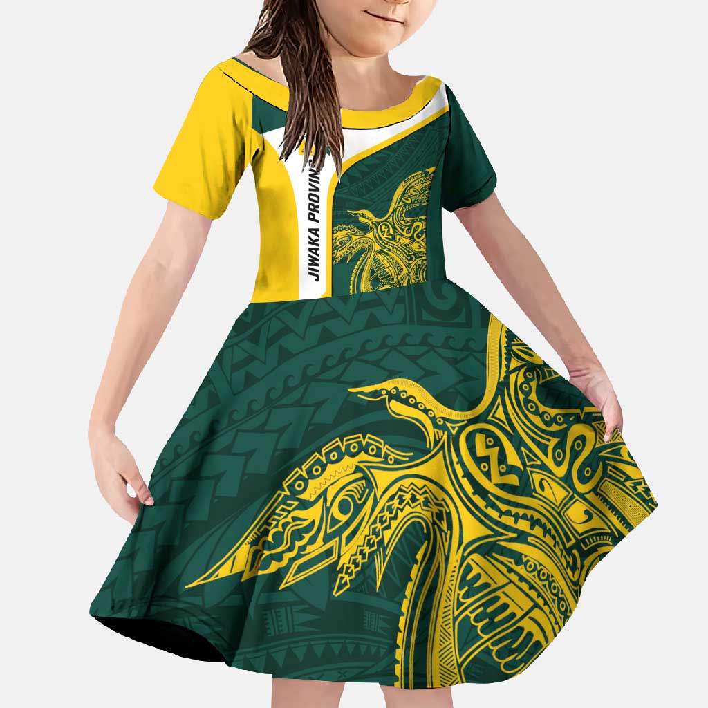 Personalised PNG Jiwaka Province Family Matching Tank Maxi Dress and Hawaiian Shirt Bird of Paradise Tattoo Flag Motif LT9 Daughter's Dress Green - Polynesian Pride