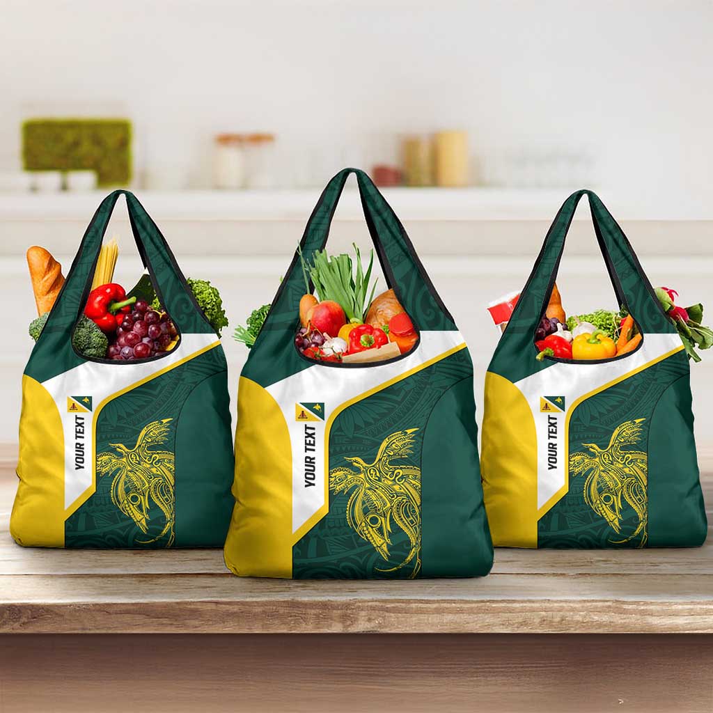 Personalised PNG Jiwaka Province Grocery Bag Bird of Paradise Tattoo Flag Motif LT9 3-pack One Size Green - Polynesian Pride