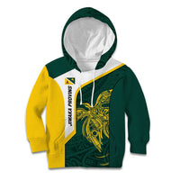 Personalised PNG Jiwaka Province Kid Hoodie Bird of Paradise Tattoo Flag Motif LT9 Hoodie Green - Polynesian Pride