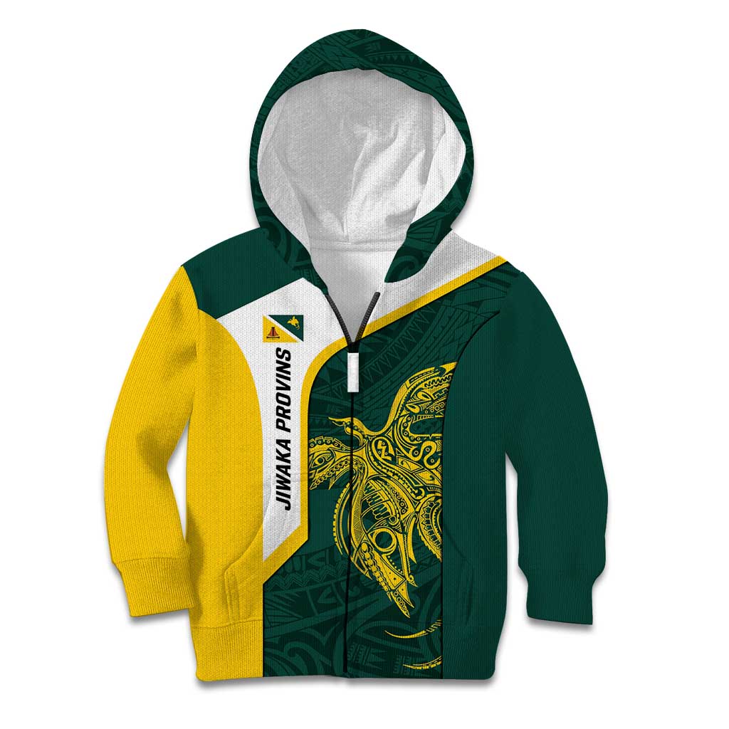 Personalised PNG Jiwaka Province Kid Hoodie Bird of Paradise Tattoo Flag Motif LT9 Zip Hoodie Green - Polynesian Pride